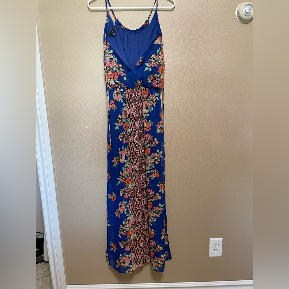 City Studio Blue & Red Floral Long Summer Beach Vacation Maxi Dress - Picture 6 of 7